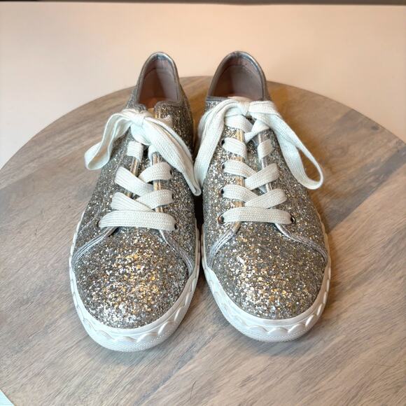 Kate Spade New York Glitter Lace Up Sneakers Silver Sparkle Women’s Shoes Sz 6.5 - Picture 4 of 11